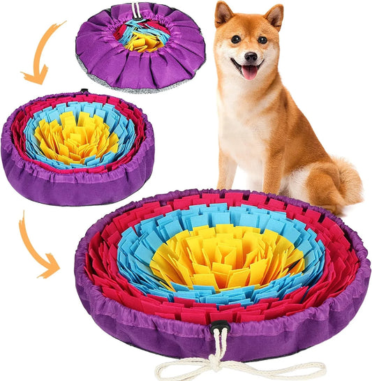 Snuffle Mat for All Breeds Dogs, Interactive Washable Foraging Mat for Slow Eating and Mental Stimulation (Yellow Blue Purple)