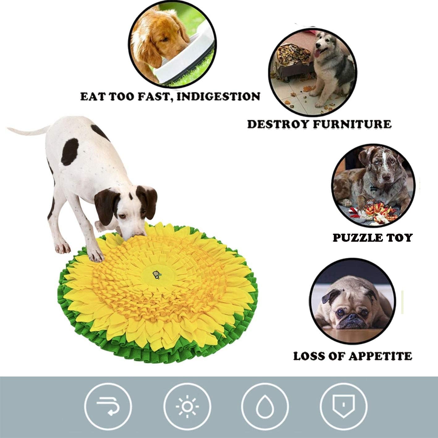 Dog Snuffle Mat for Feeding, Hunting, Foraging, Dogs Nosework Training Smell Toys-Treat Interactive Puzzle Dispenser, Slow Feeder Mat & Feed Game- Machine Washable (24 Inches)