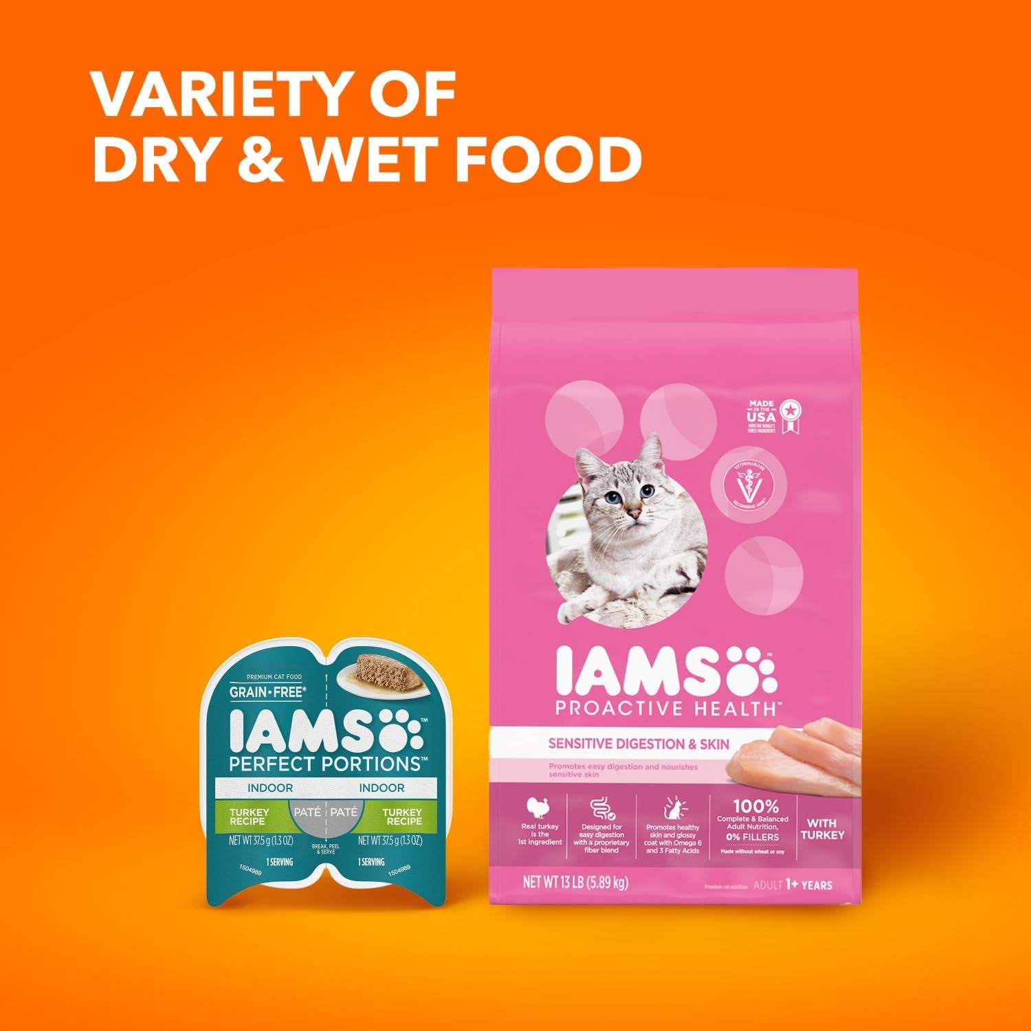 Nourish Your Cat's Health with IAMS Proactive Health Adult Sensitive Digestion & Skin Dry Cat Food – Turkey Flavor, 13 Lb Bag