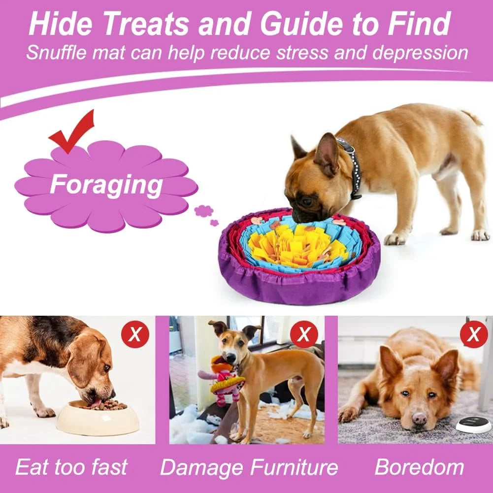 Snuffle Mat for All Breeds Dogs, Interactive Washable Foraging Mat for Slow Eating and Mental Stimulation (Yellow Blue Purple)