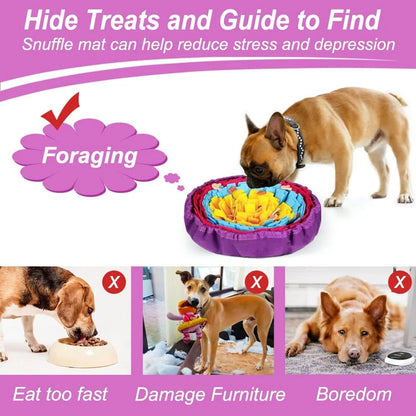 Snuffle Mat for All Breeds Dogs, Interactive Washable Foraging Mat for Slow Eating and Mental Stimulation (Yellow Blue Purple)