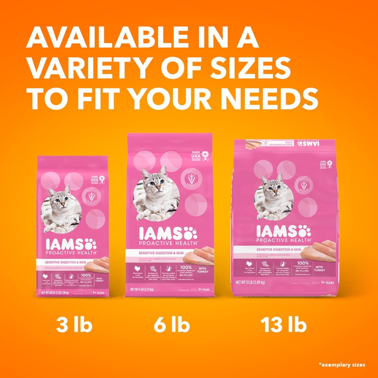 Nourish Your Cat's Health with IAMS Proactive Health Adult Sensitive Digestion & Skin Dry Cat Food – Turkey Flavor, 13 Lb Bag
